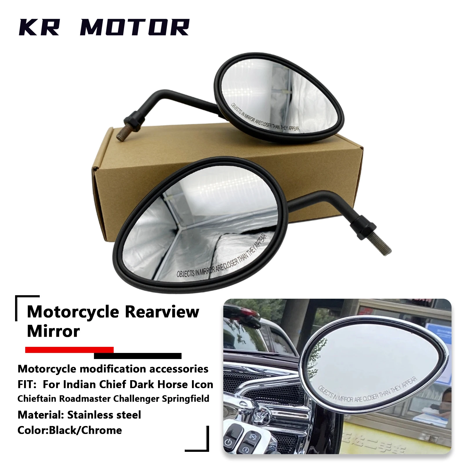 For Indian Chief Dark Horse Icon Chieftain Roadmaster Challenger Springfield Motorcycle Rearview Mirror Side Mirror Black Chrome