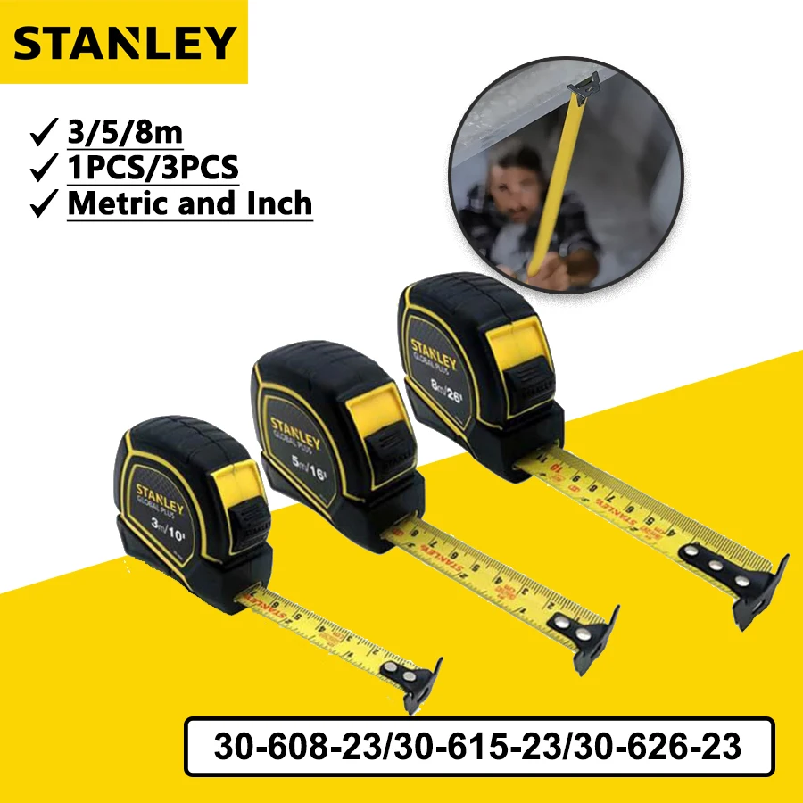 STANLEY High Precision Tape Measure 3/5/8m Metric  Imperial Wear-resistant Ruler Measuring Tools 30-608-23/30-615-23/30-626-23