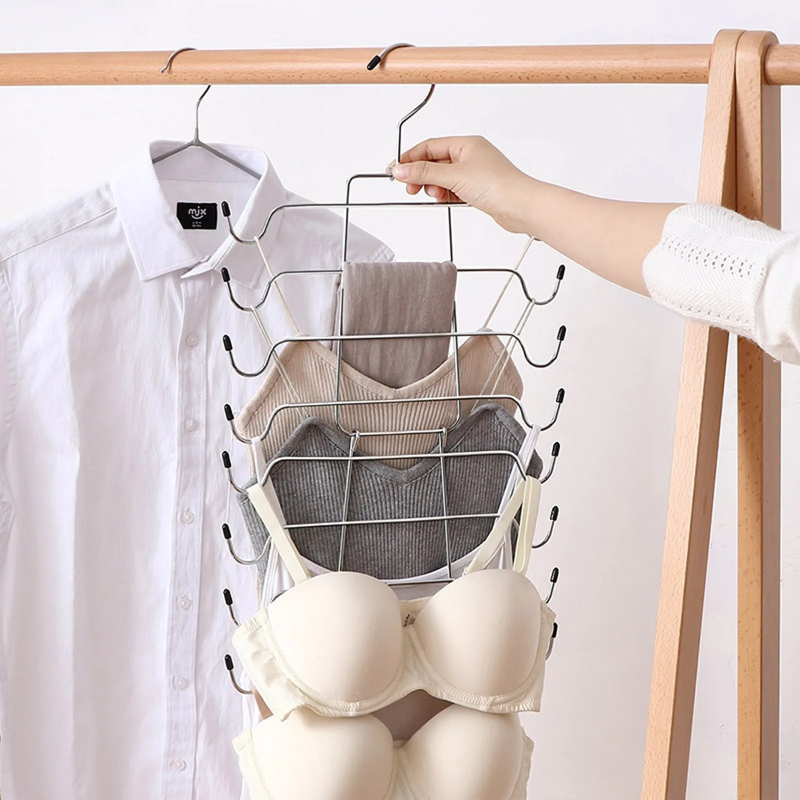 

Bra Hanger Tank Top Organizer Foldable Design Space Saving Hanger Metal Bra Holder for Tank Tops Bras Camisoles Storage Rack