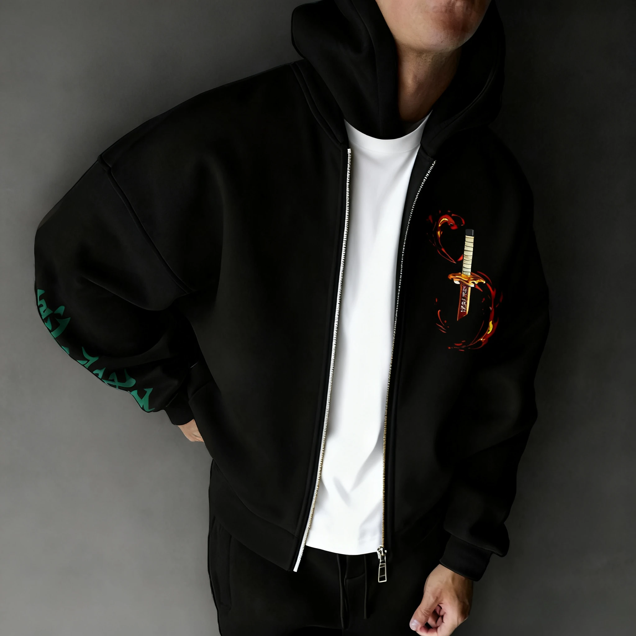 Bluza z kapturem Demon Slayer 2025 Jesień/Zima Nowa Męska Kamado Tanjirou Anime Nadruk Street Hip Hop Trend Y2K Casual Luźna