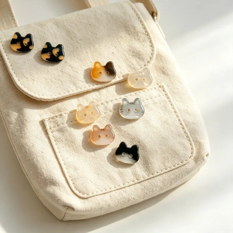 6/12 PCS Cute Color Blocked Kitten Head Button Creative Design Handmade Sewing Accessories, Be Used for Clothing DIY Decoration