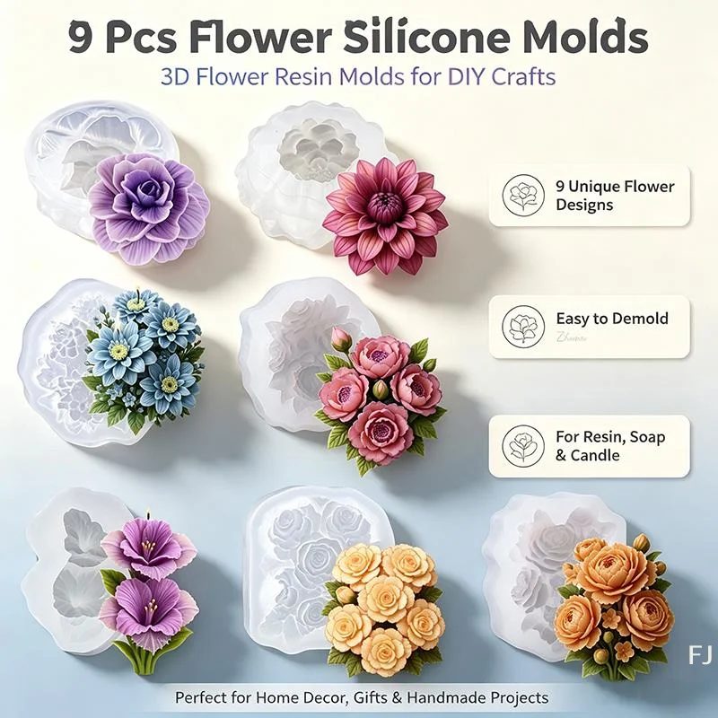 [YU]Silicone Flower Molds Non Stick Surface Reusable Design For Candle Making Soap Crafting Cake Decoration DIY Projects
