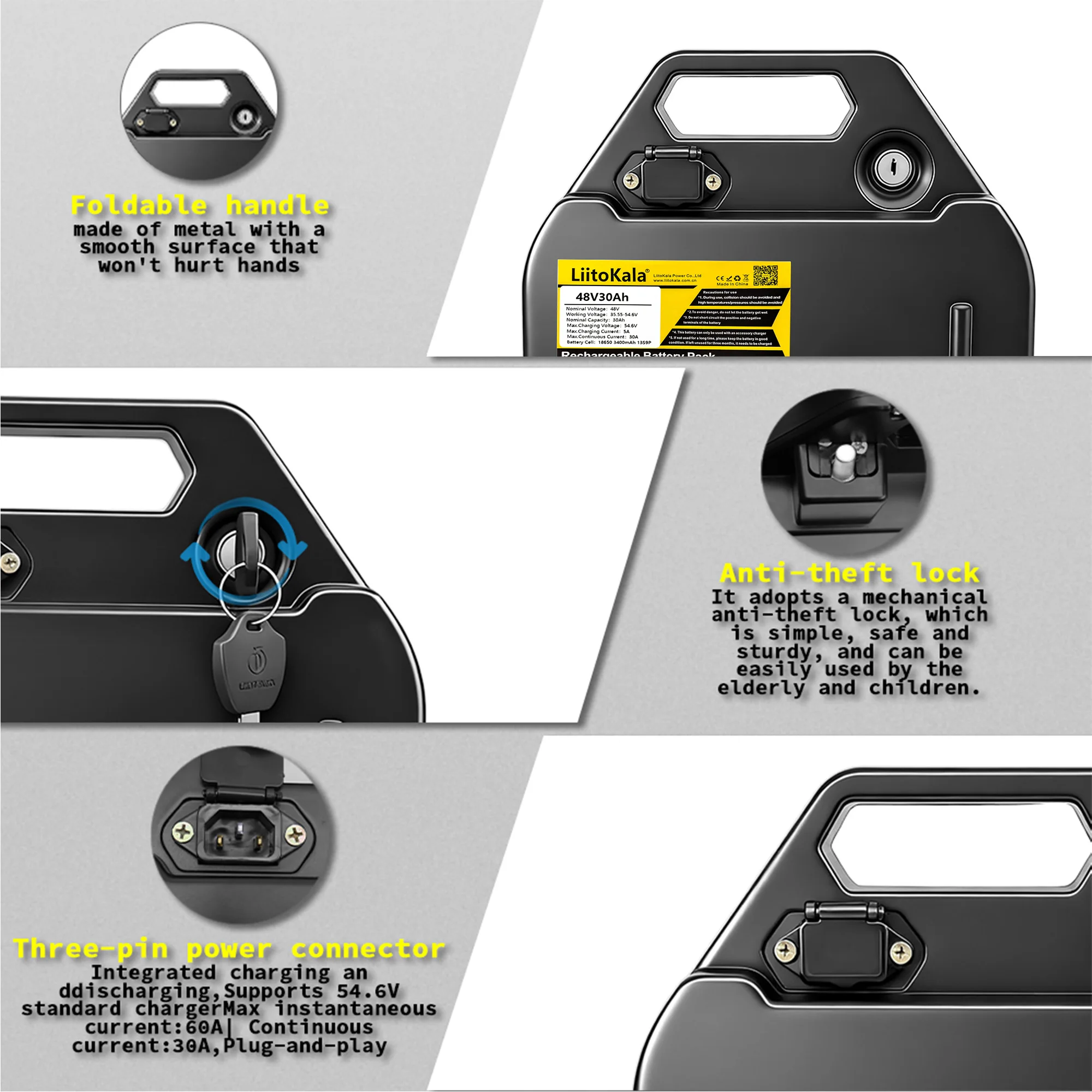 Liitokala brand new 48V Harley electric vehicle dedicated lithium battery 30AH ultra large capacity detachable