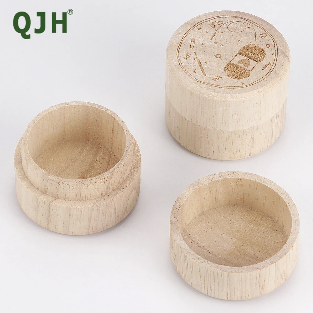 QJH Personalized Mini Round Wooden Storage Box, Marking Button, Mini Button, Jewelry, Engagement Ring Storage Box -1.77x2.16inch