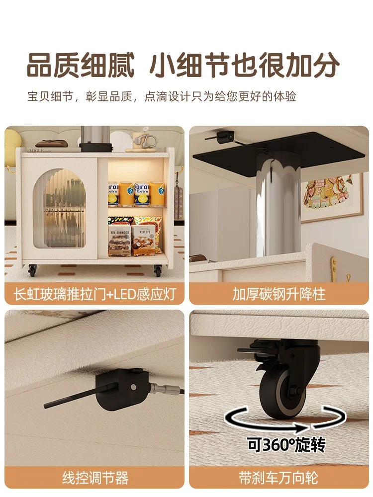 exceFrench Cream Wind Lift Coffee Table Integrated Dual-purpose Small Apartment Living Room Folding Mobile Rotating Coffee Table
