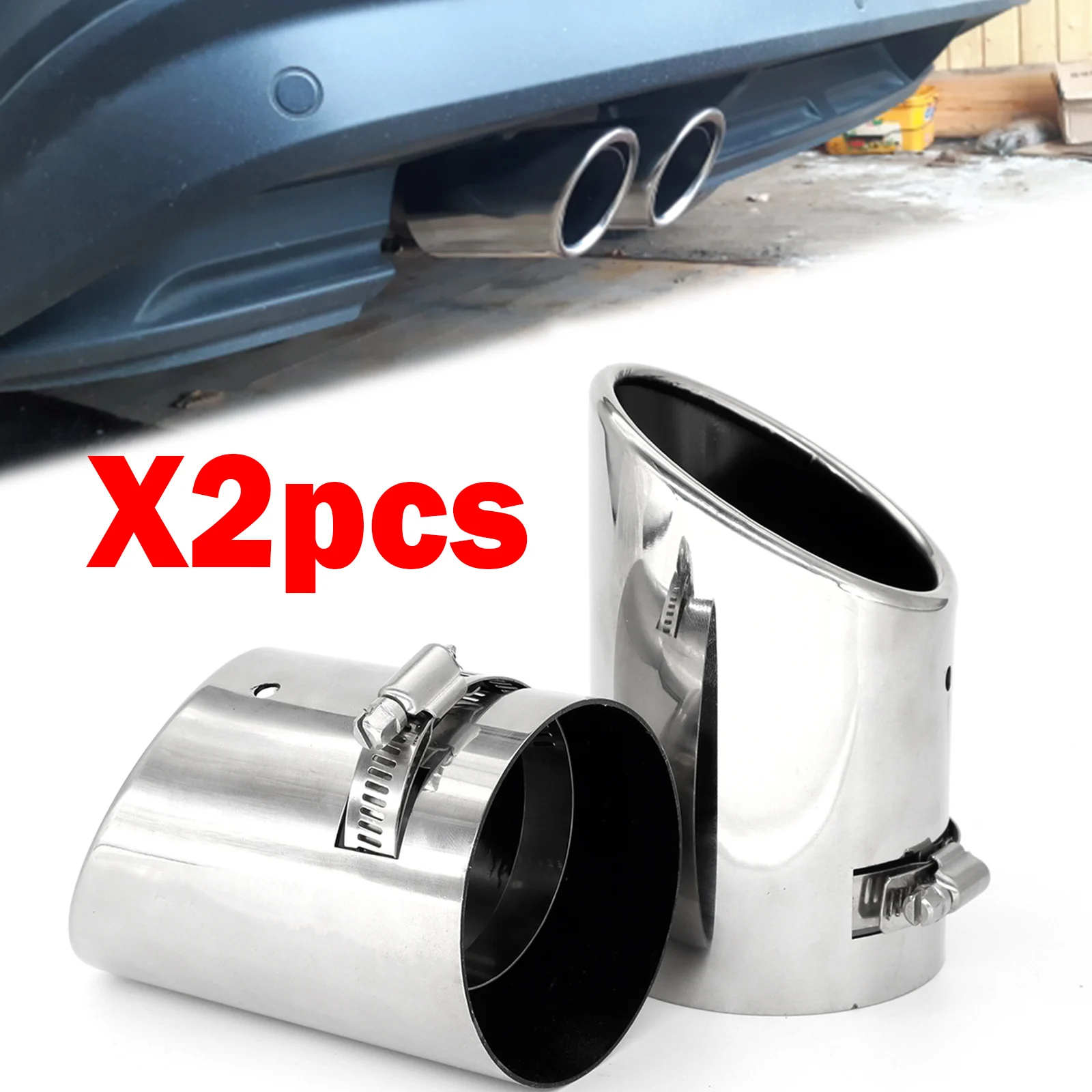 Car Exhaust Muffler Tip Tail End Trim Chrome Rear Round Stainless Steel Silencer For VW Passat CC Passat B6 3C EOS Fit 52-73mm