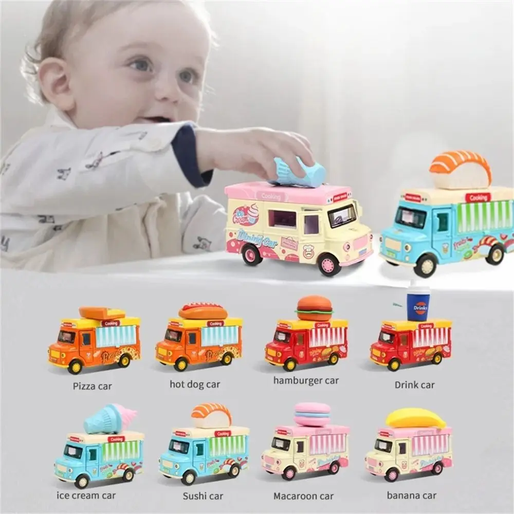 Toys Burger Bus Food Truck Bright Colors with Music Light Ice Cream Car Model Exquisite Vehicle Pull Back Car Children Gift