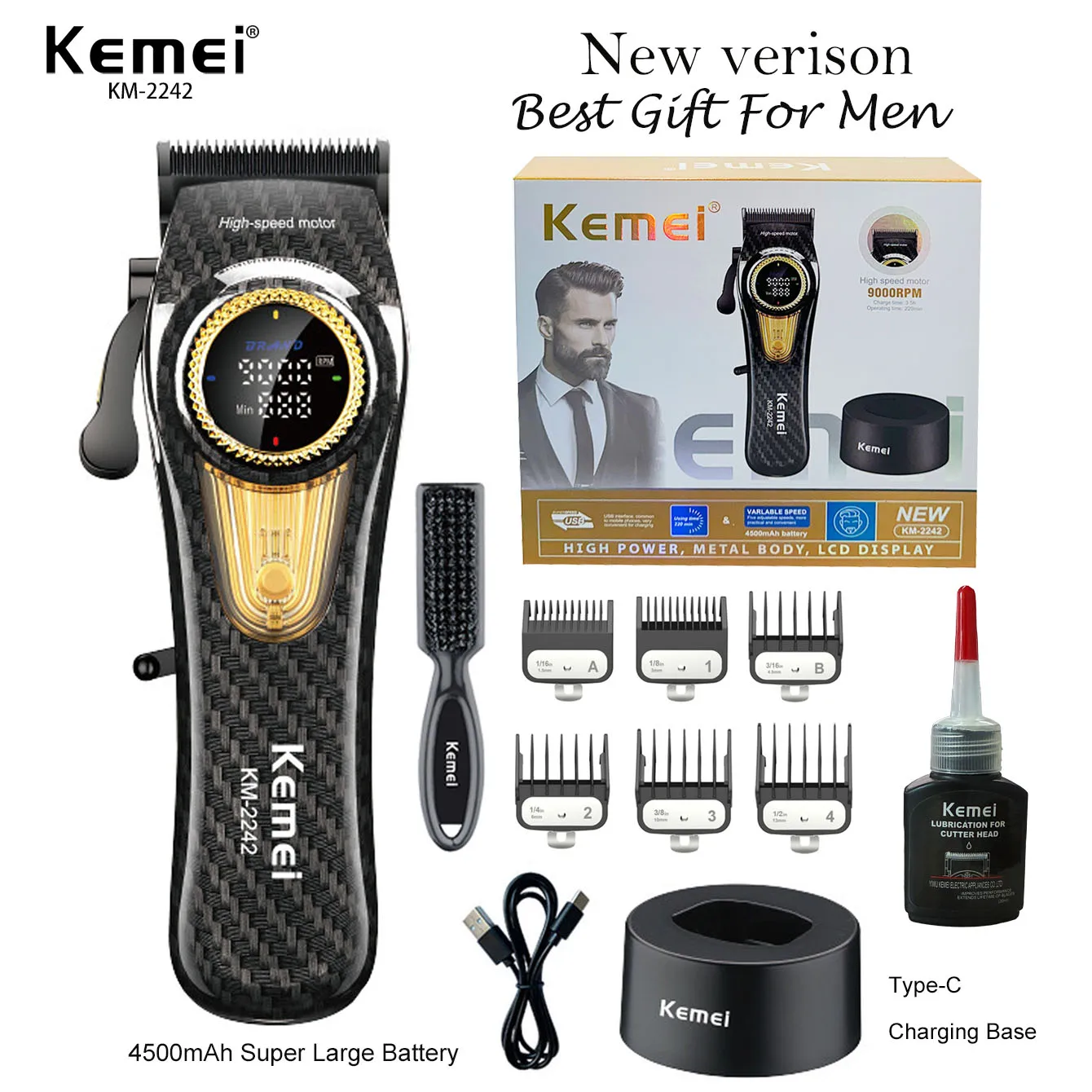 Kemei KM-2242 Baber Professionelle Haarschneidemaschine Haarschneidemaschine mit Ladestation für Männer Elektrischer Haarschneider Männer Geschenk