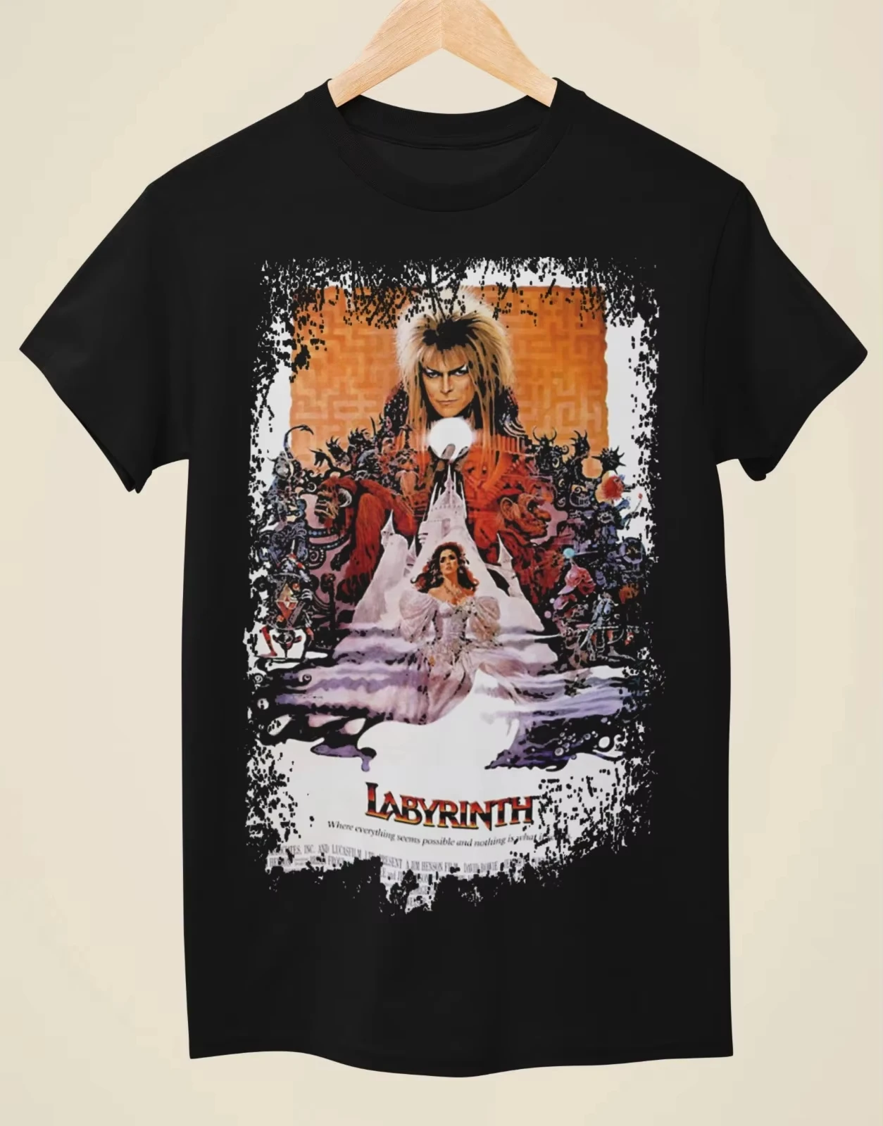 David Bowie Vintage Graphic T-Shirt Labyrinth 1986 Movie Poster Tops Harajuku Streetwear Casual Y2k Graphic Tee Print Top Unisex
