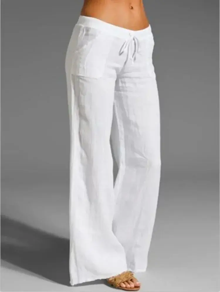 

Summer 2024 Oversize Black Wide Leg Cotton Linen Women's Pants Comfortable Breathable Casual Style for Ladies