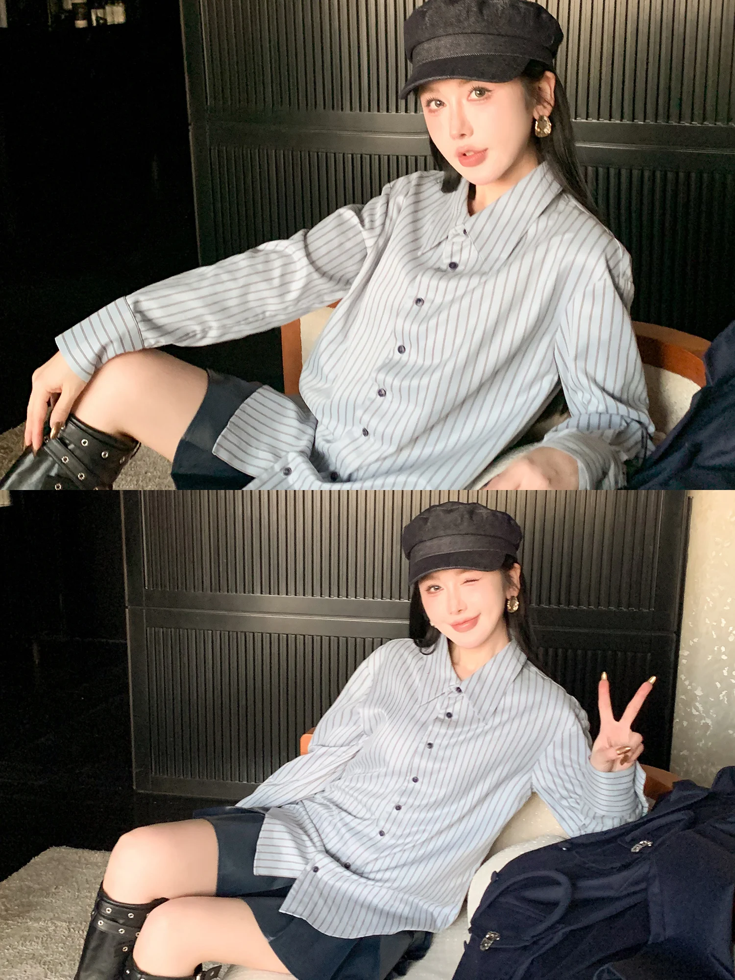 

Женская полосатая рубашка с длинным рукавом, свободного кроя, повседневная, универсальная, модная, дышащая, из полиэфирного волокна, класс А.