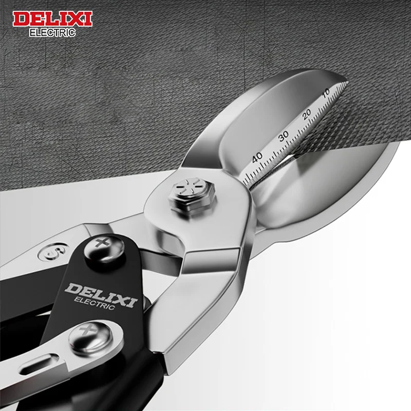 DELIXI ELECTRIC Aviation Scissor，Professional Industrial Shear for Metal Sheet & PVC Pipe Cutting,with Graduated Ruler CRV Steel