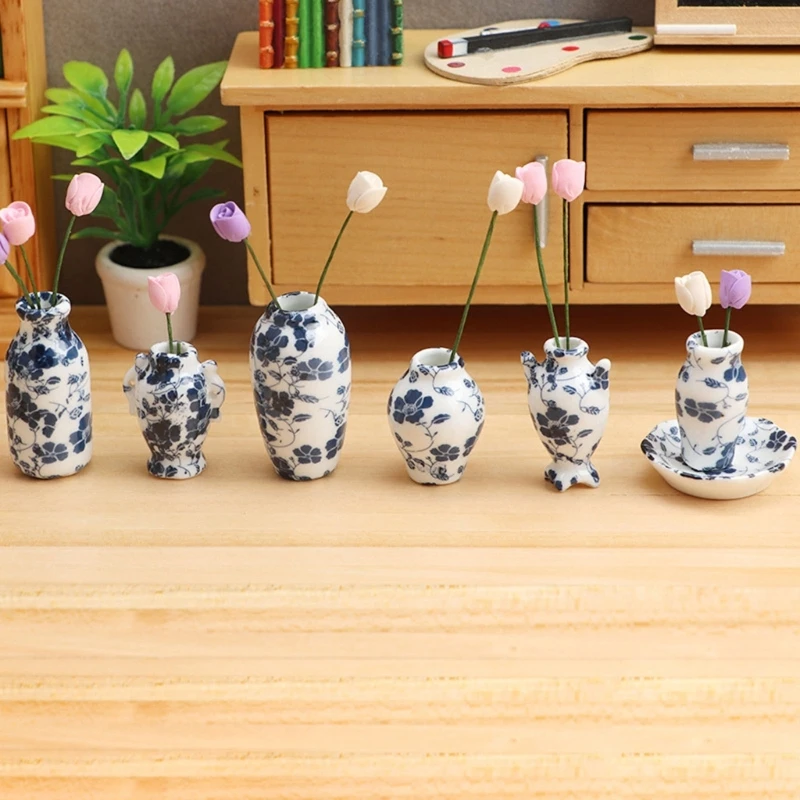 1:12 ตุ๊กตาอุปกรณ์เสริม 7 ชิ้น Mini Porcelain ชุดสำหรับตุ๊กตา House Decor ห้องครัว Miniature จำลองเฟอร์นิเจอร์ชุดชุด