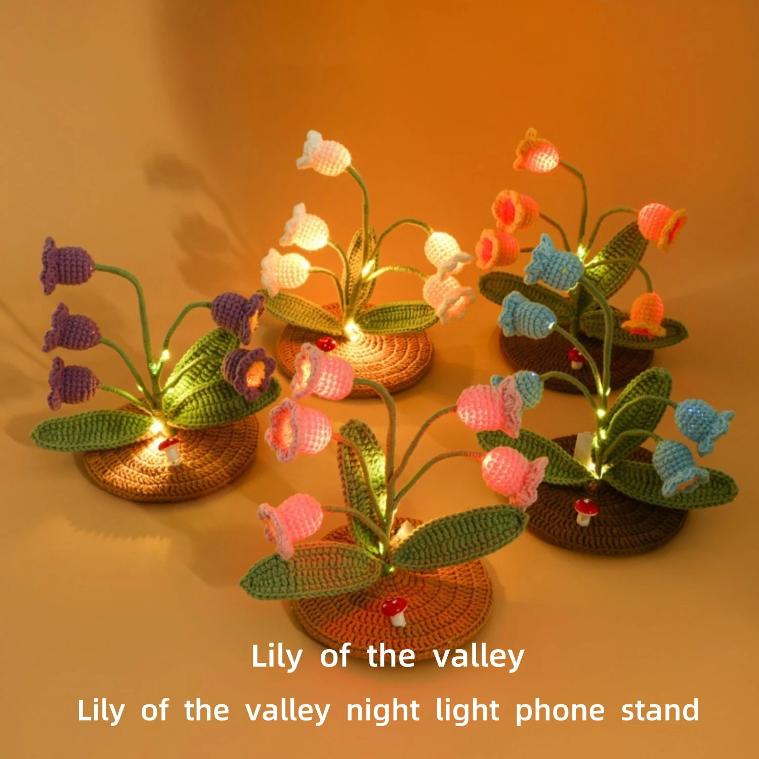 Woolen Flower New Product Crochet Lily Of The Valley Night Light Mobile Phone Holder Night Headboard Simulation Flower Ornament