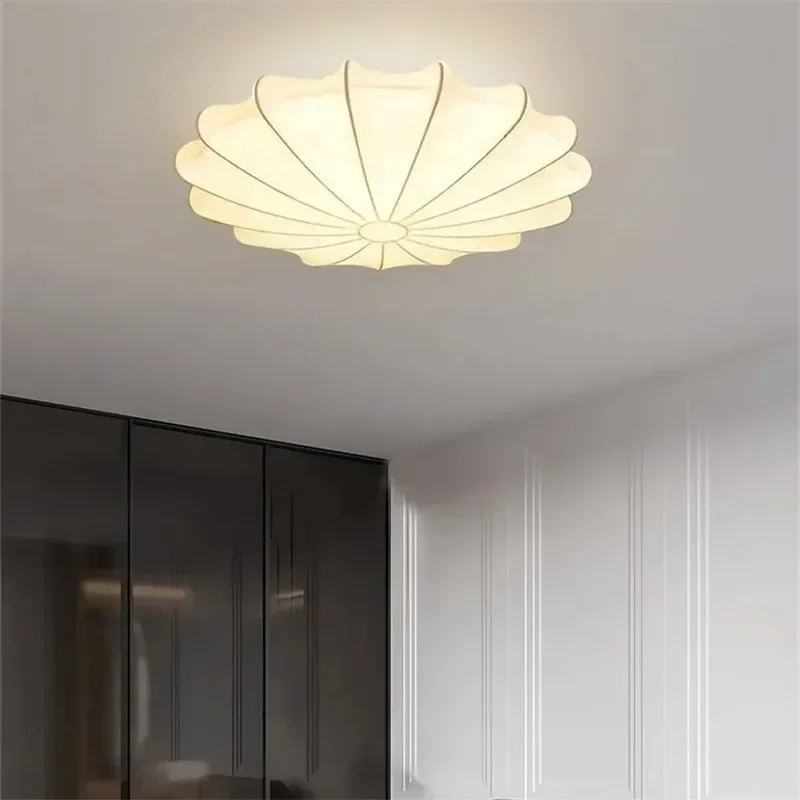 

Wabi Sabi Silk Flush Mount Ceiling Light Fixture minimalist white round Ceiling Lamp for Bedroom Kitchen Restaurant