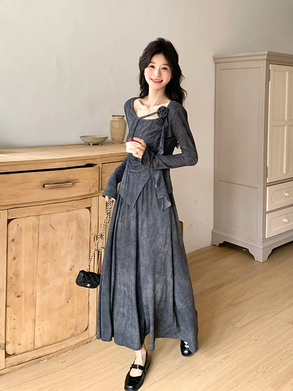 

ay Dyed f-length Skirt Set Women's Spring 2026 New 3D Flower Top Two-piece Set Faionable Casual Wear for Young Ladies