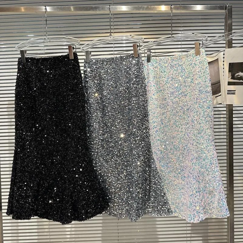 teenage girls long maxi skirt spring autumn Korean sequins mermaid skirt hip glitter streetwear kids clothes 3 to 16 years