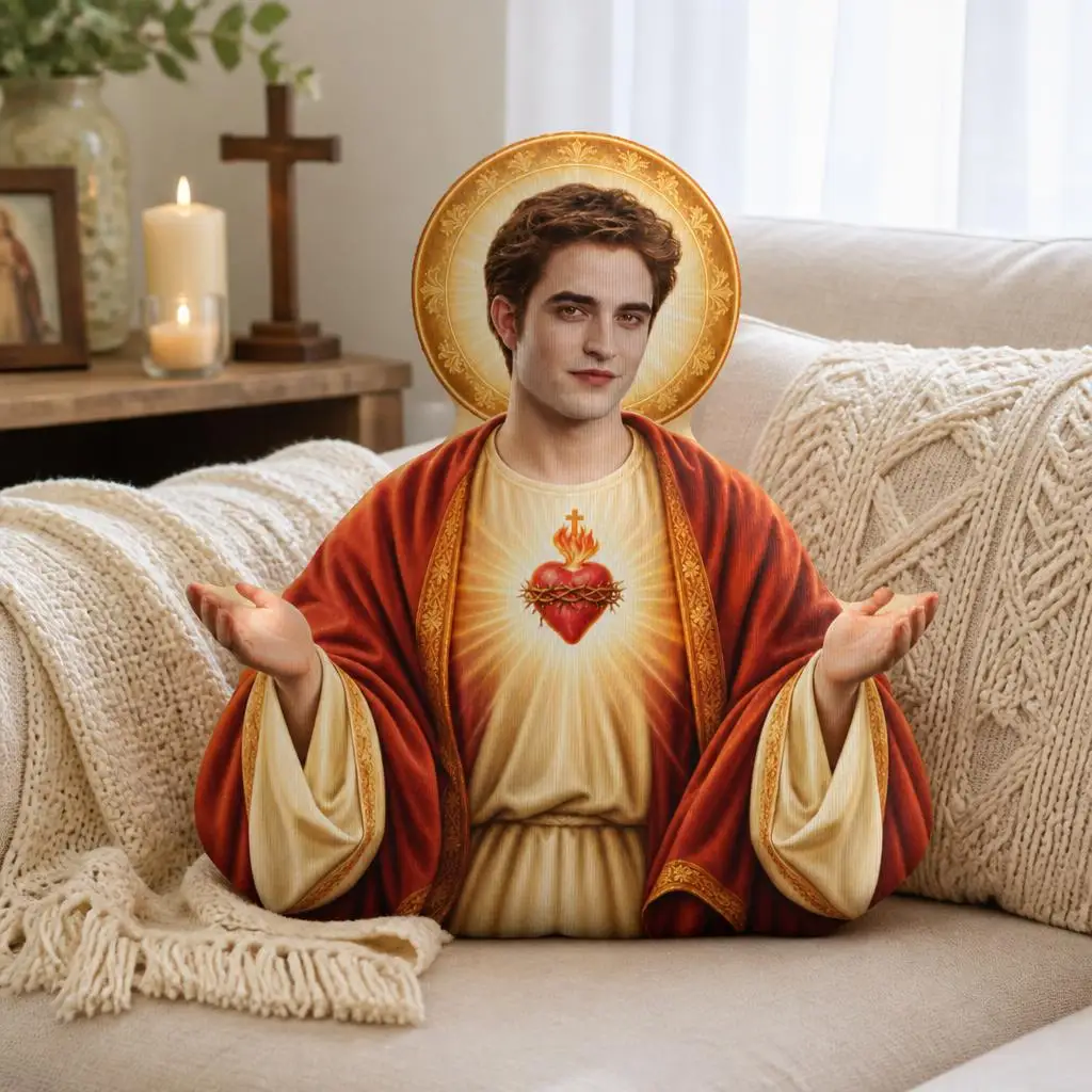 Twilight Edward Jesus Plush Pillow Sacred Heart Christian Throw Cushion Irregular Stuffed Decorative Sofa Home Decor Gift