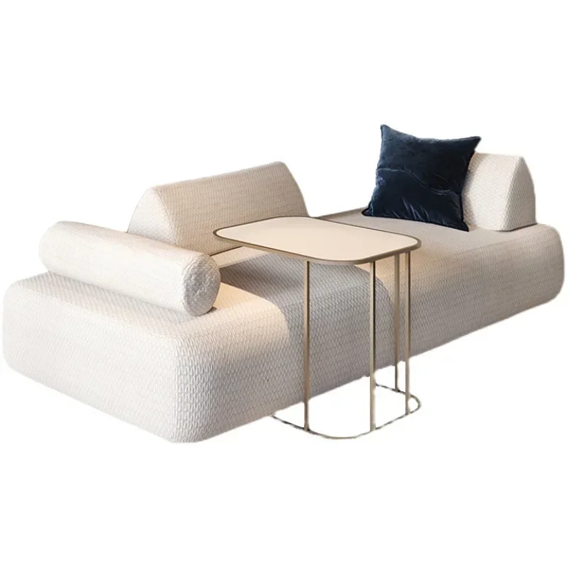 

Nordic light luxury minimalist fabric princess bed front and tail sofa bedroom bedside stool simple