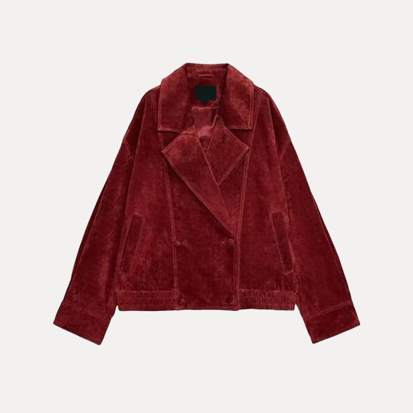 Modieus omkeerbaar jasje van imitatieleer voor dames, kort model, herfst 2025, standaard pasvorm, Europese stijl, lange mouwen, dubbele knoopsluiting