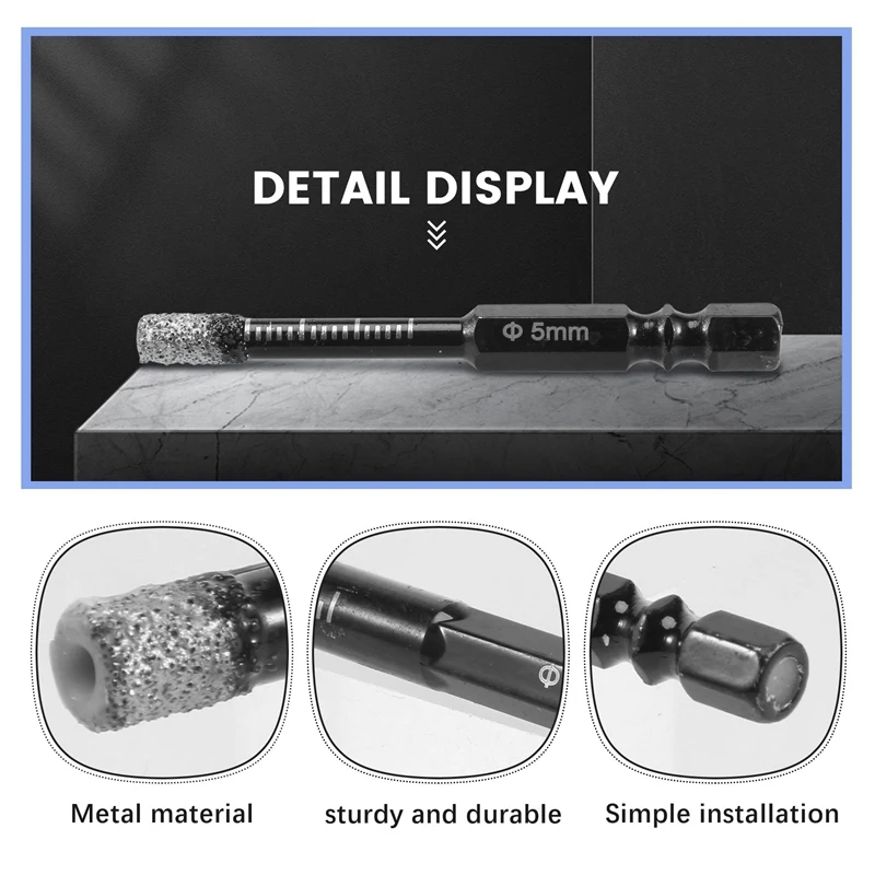 New 6Pc Black Dry Diamond Drill Bits Set For Granite Ceramic Marble Tile Stone Glass Hard Materials 5/6/8/10/12Mm