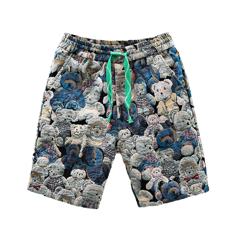 Summer Running Shorts for Men Casual Jogging Sport Short Pants bear Printed Drawstring Loose Dry Gym Sports Shorts