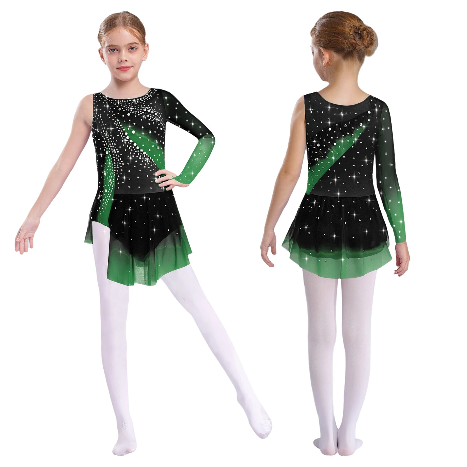 Girls Ballet Dress Figure Skating Swing Dance Dress Gymnastic Leotard Rhinestone Tassel Body Jersey Leotard Performance Costumes