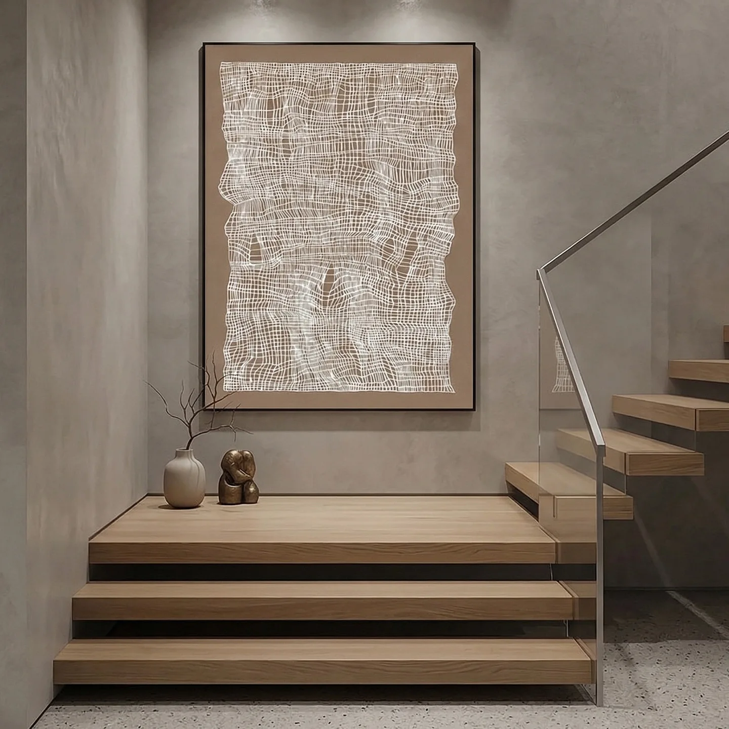 Impresiones minimalistas en lienzo Wabi‑Sabi, arte de pared texturizado en tonos neutros marrón y beige, póster abstracto sin marco en tonos tierra.