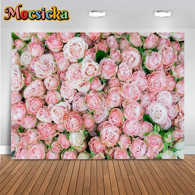 Pink Rose Background Photography Flower Wall Shower Girl Love Valentine\'s Day Backdrop Decoration Baby Wedding Prop Photo Studio