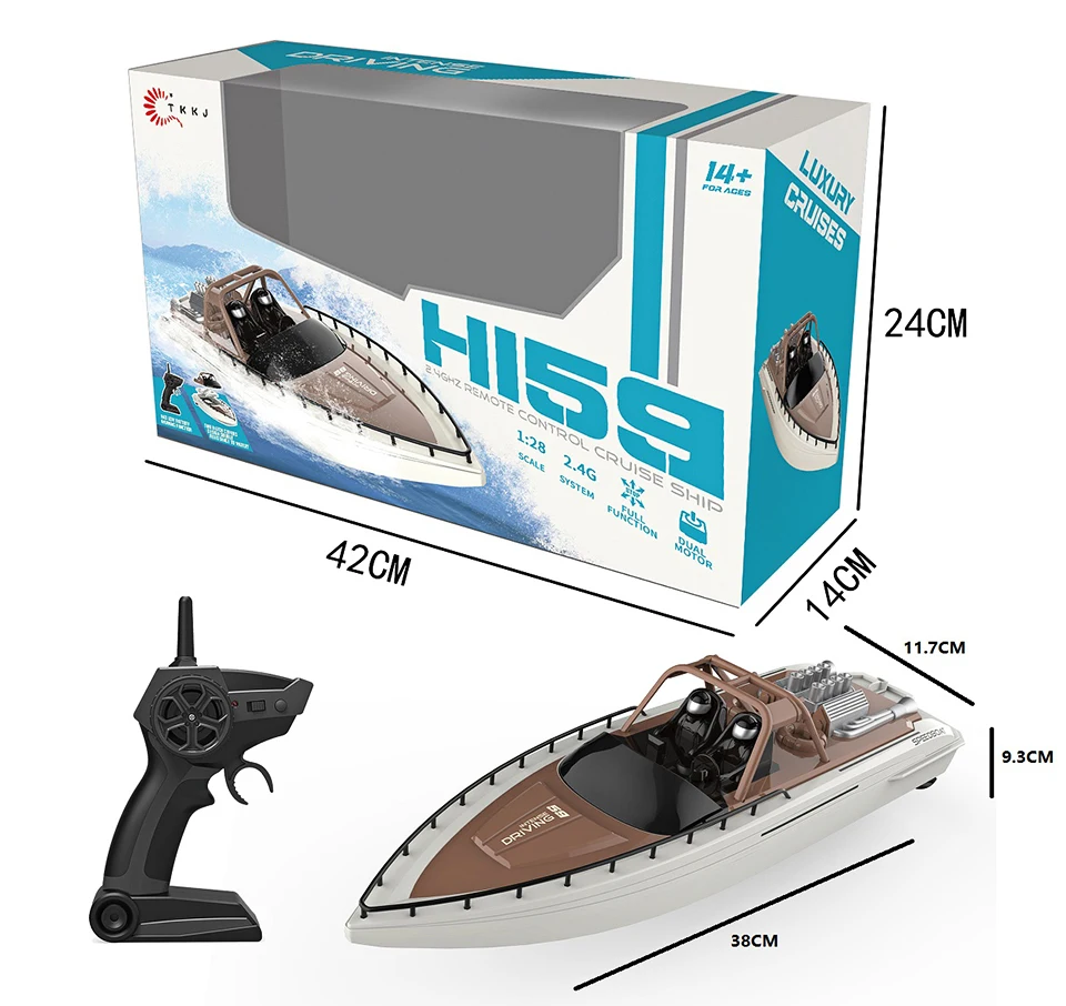 TKKJ RC Boat High Speed Double Electric Machine propeller 2.4GHz Remote Control Boat 1:28 Speedboat Model Toys for Children Kids