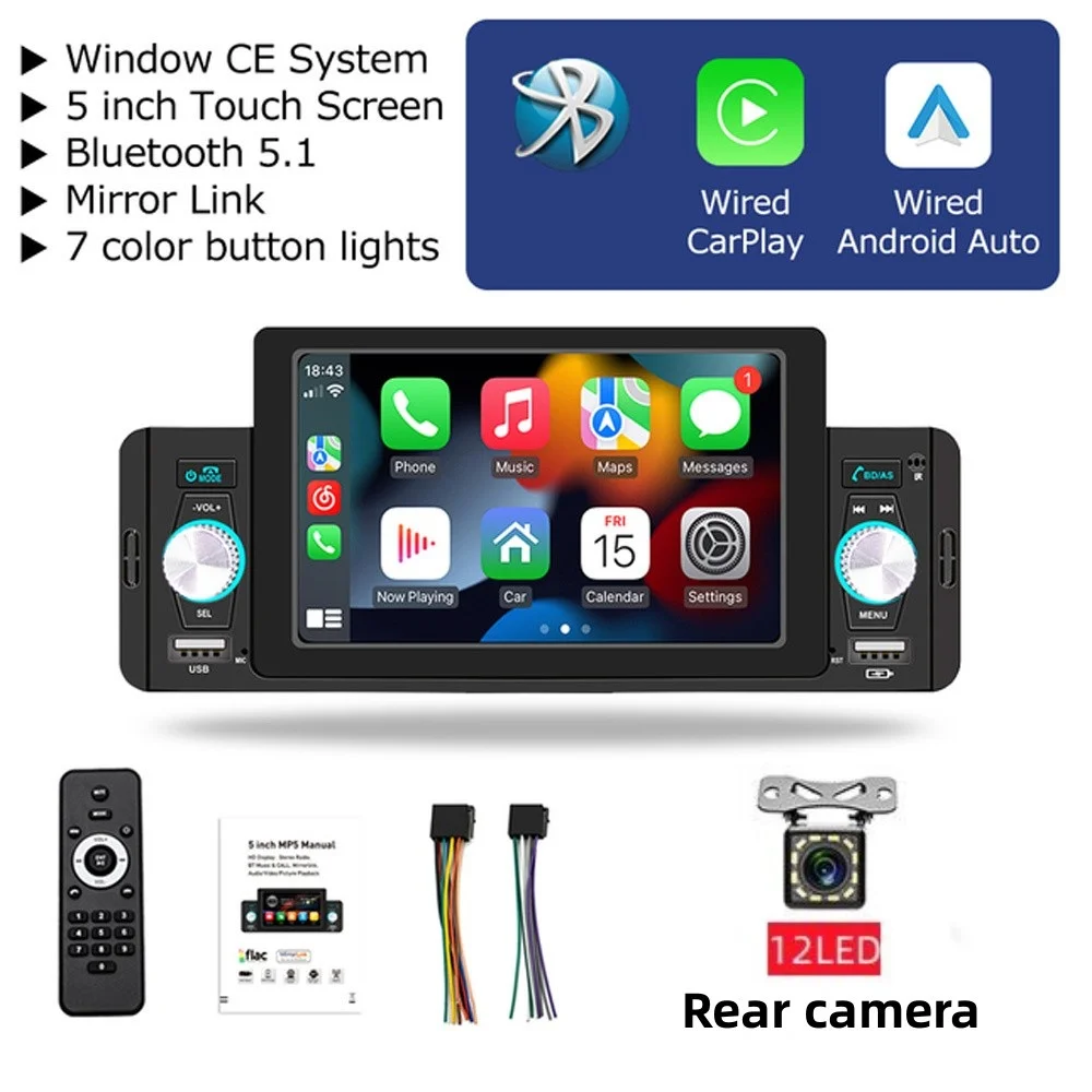 Car Radio 1 Din CarPlay Android Auto Multimedia Player Bluetooth MirrorLink FM Receiver For Volkswagen Nissan Toyota