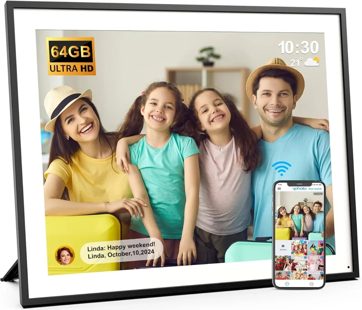 19-inch Digital Picture Frame Large-Photo-Frame - 64GB Dual-WiFi Digital Frame, Light Sensor, Full Function, Sharing Photos