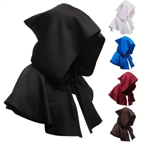 Unisex Men Medieval Costume Renaissance Cloak Hat Halloween Witch Cosplay Costume Hooded Cape Hat Women Halloween Hats