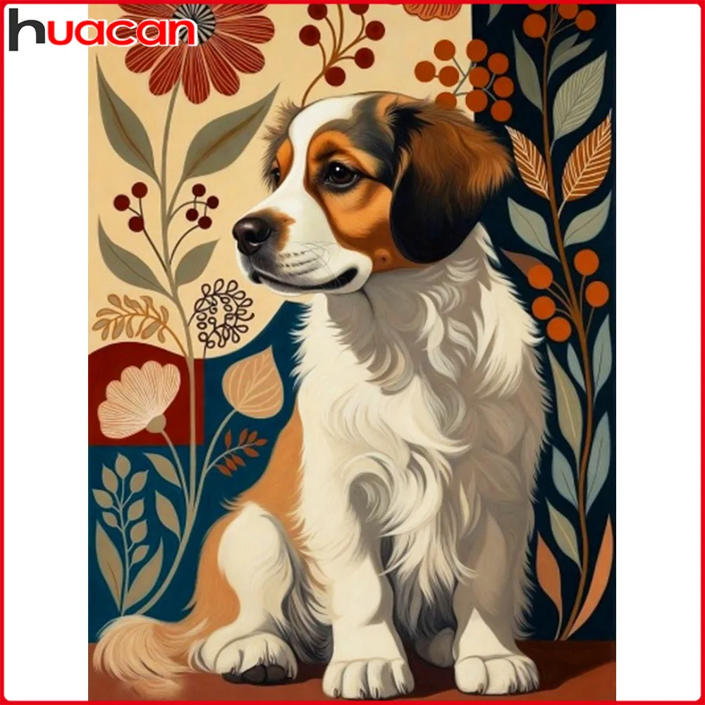 Huacan Voll-Diamant-Malerei Hund Blume Diamant-Mosaik Tier Komplettes Set Bild aus Strasssteinen