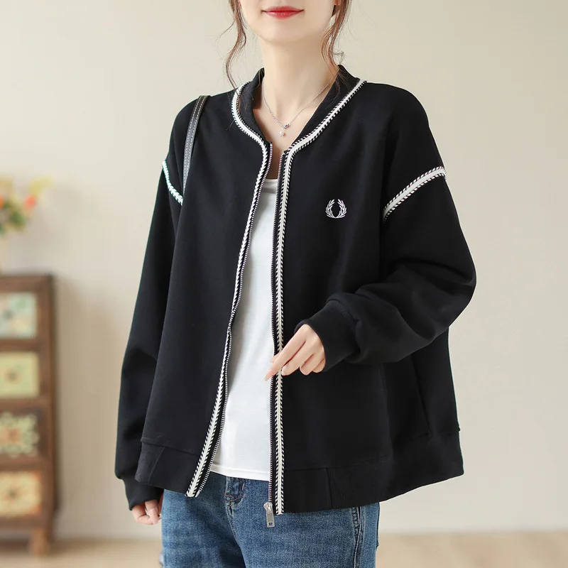 Spring Autumn Women Jacket Sweatshirt Zipper Bomber Jacket Korean Fashion Sportswear Coats Cardigan Outdoor Outerwear Solid New