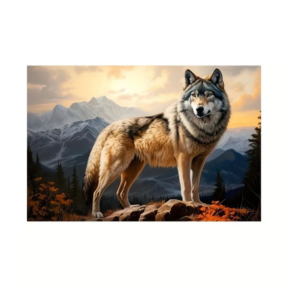 

1 piece canvas painting with wood frame, Majesty of the mountains, wolf in the wild canvas art print, modern wall decor