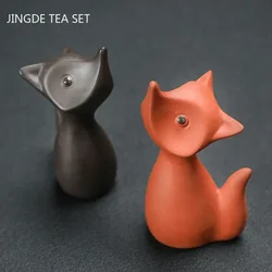 Boutique Cute Little Fox Handmade Tea Pet Decoration Purple Clay Tea Set Accessories Creative Tea Table Ornament Handmade Crafts