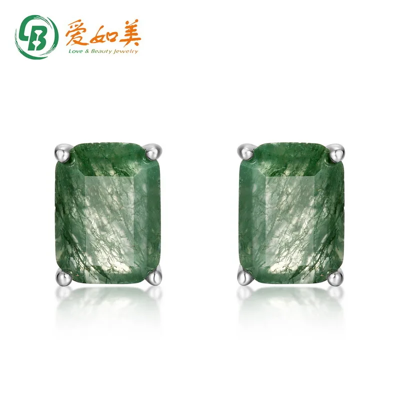 

Geometric Green Moss Earrings Light Luxury 18K Gold PT950 Platinum Silver Plated 7-layer Gold Water Grass Agate Earrings