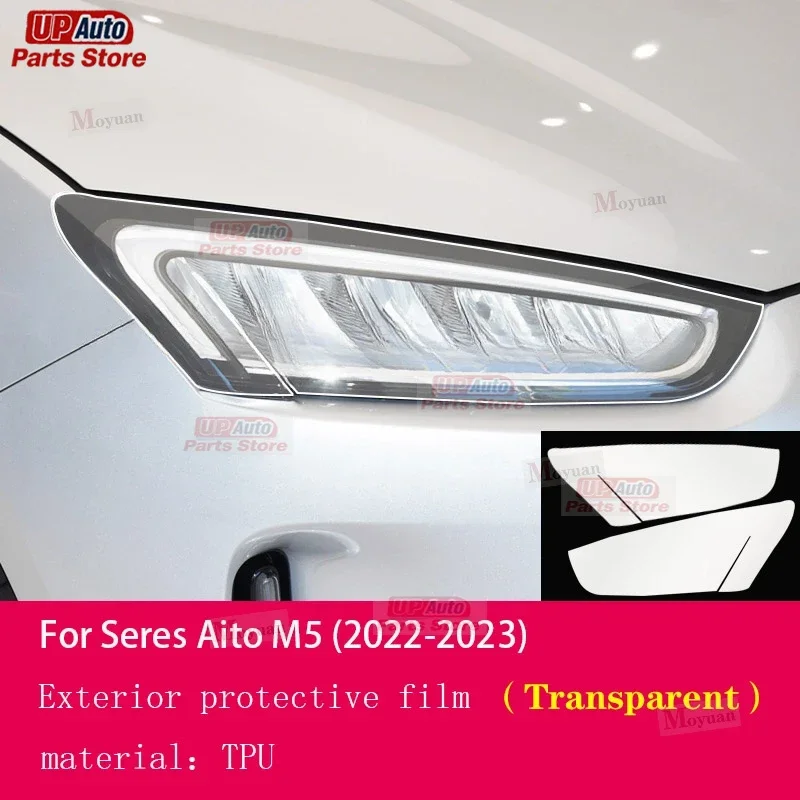 

2 Pcs Car Headlight Protective Film Headlamp Restoration Transparent Black TPU Sticker For Seres Aito M5 2022-2023 Accessories