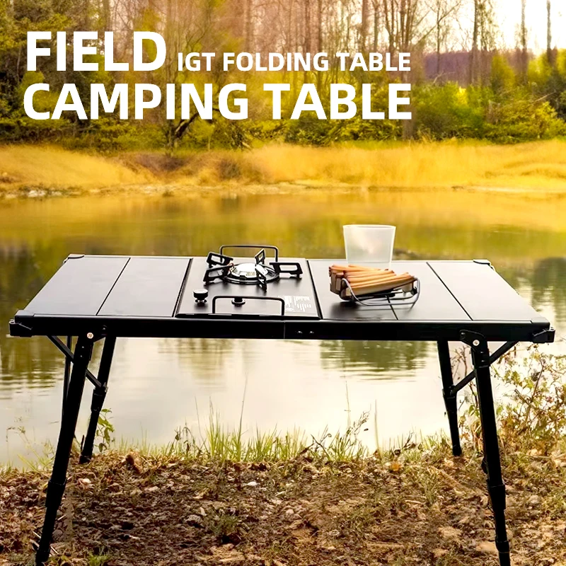 Outdoor Camping IGT Egg Roll Table Aluminum Alloy Folding Portable Adjustable Picnic BBQ Mobile Kitchen for Outdoor Cooking