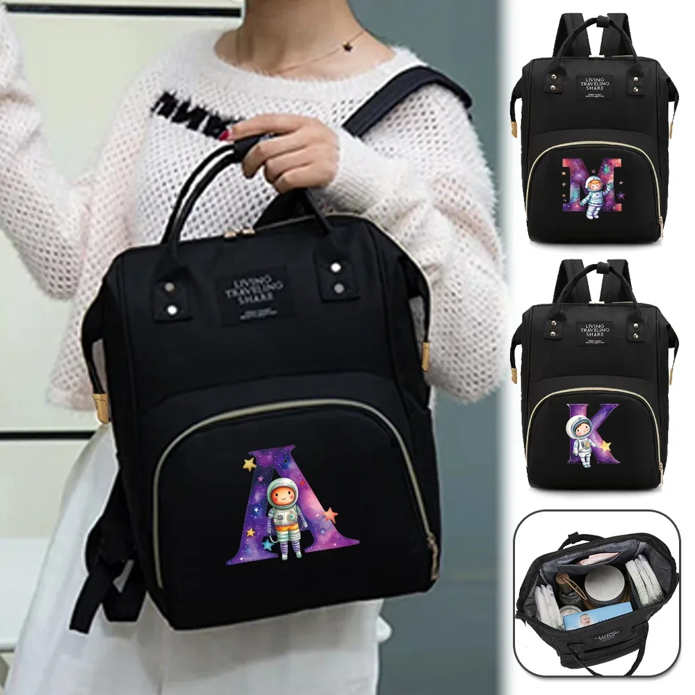 Mommy Backpack Convenient Baby Bottle Nursing Bags Diaper Bag Travel Essentials Storage Nappy Organizer Astronaut Letter Series