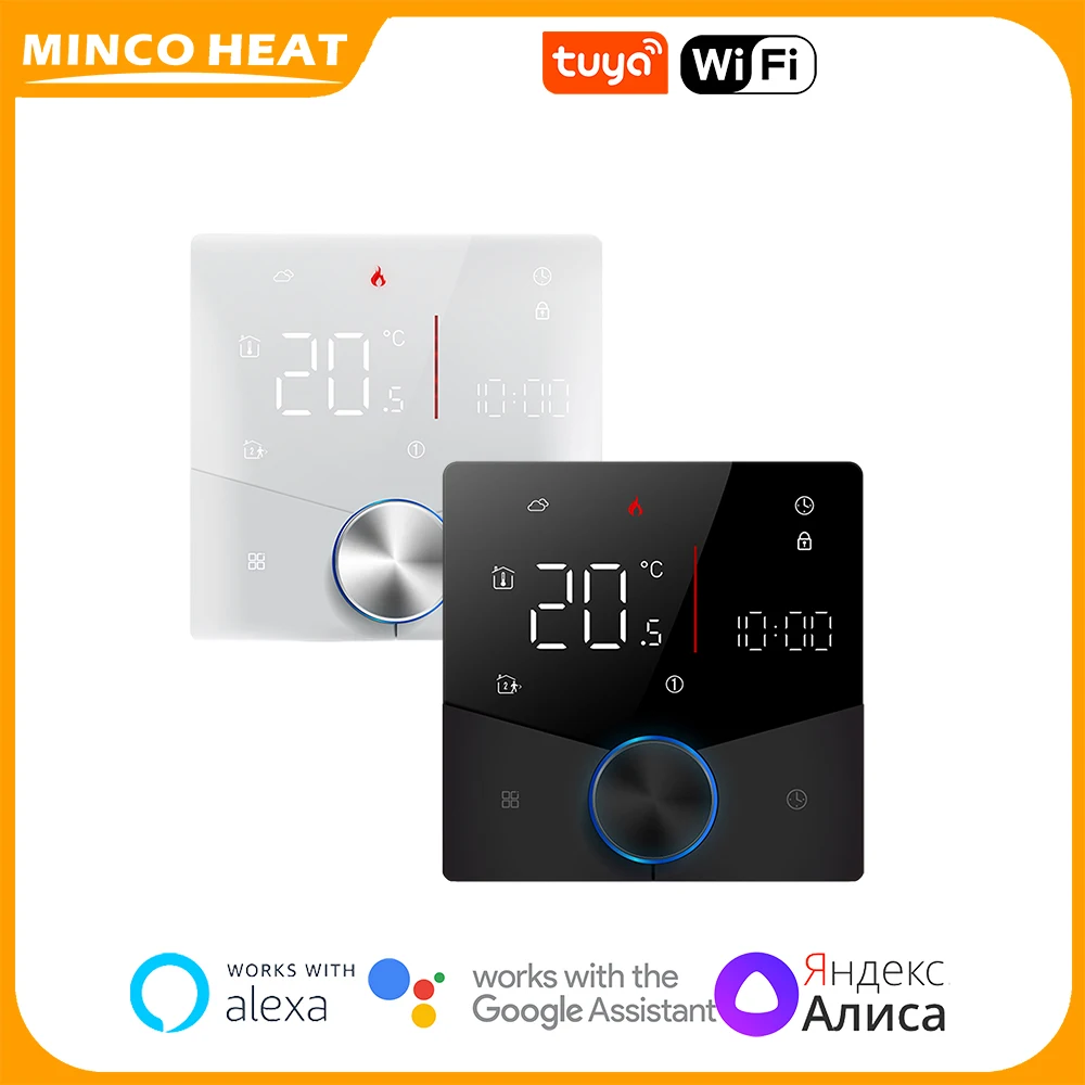 

Minco Heat BHT009 Programmable Tuya WiFi Knob Thermostat 5A/16A 95-240V AC for Underfloor Heating/Water/Gas Boiler LED Display