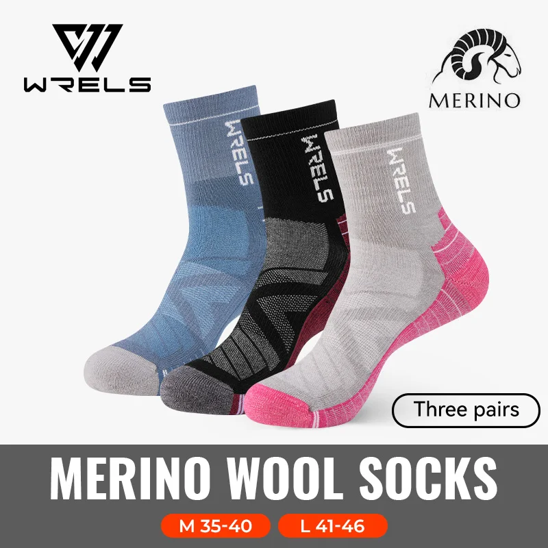 WRELS 1/2/3 Paar Socken aus Merinowolle, thermisch, warm, für den Winter, hochelastisch, dick, Wandersocken, Feuchtigkeitsaufnahme, Sportsocken aus Wolle