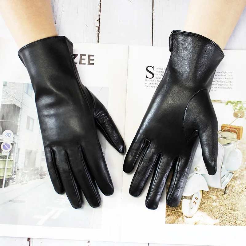 Thin Single Layer Unlined Touch Screen Sheepskin Gloves Women\'s Car Driving Color Leather Fashion Simple Motorcycle Riding