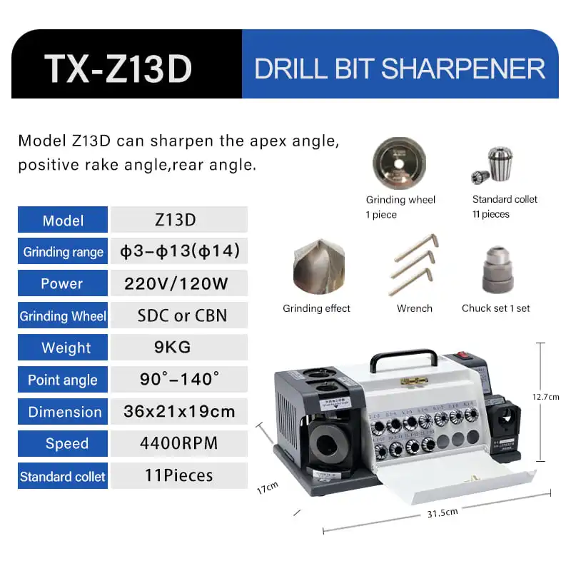 

Z13D Small Size Portable Drill Bit Grinder Re-Sharpener Machine for 3-14mm