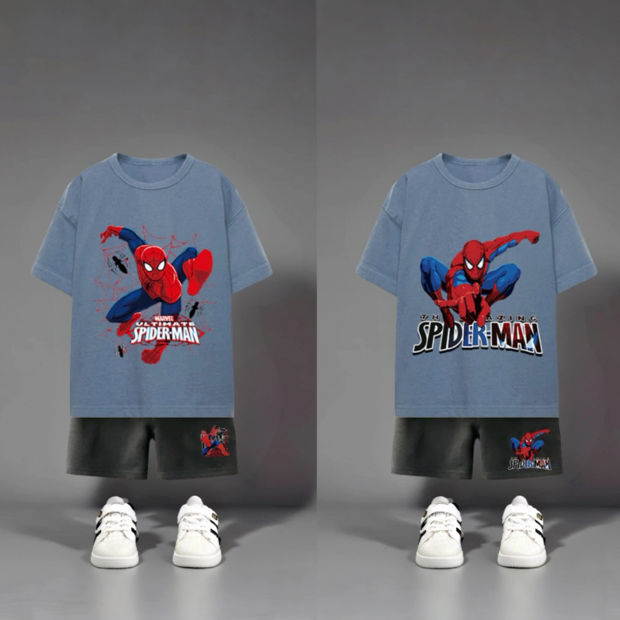 Summer Boys Casual Tracksuits Outfits Cartoon T-shirt + Shorts Children's Clothes Printed Spider-man Kids Short Sleeved Suit