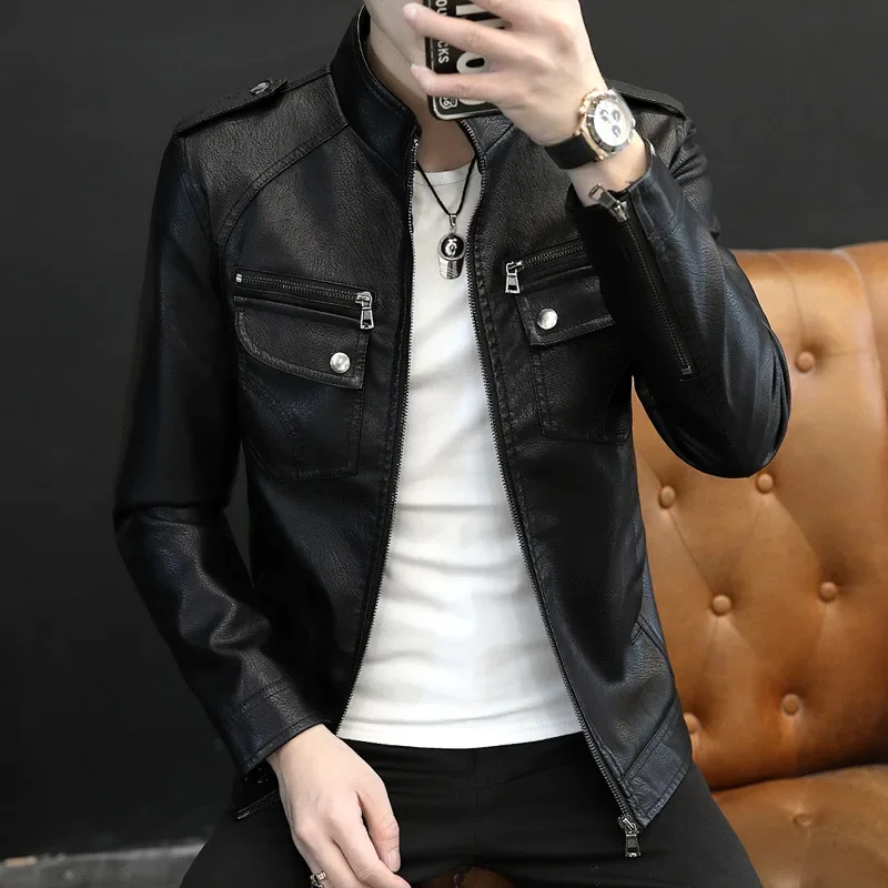 

Кожаное пальто, осеннее новое мужское деловое пальто больших размеров, однотонная мужская модная куртка из искусственной кожи с лацканами, повседневная универсальная верхняя одежда