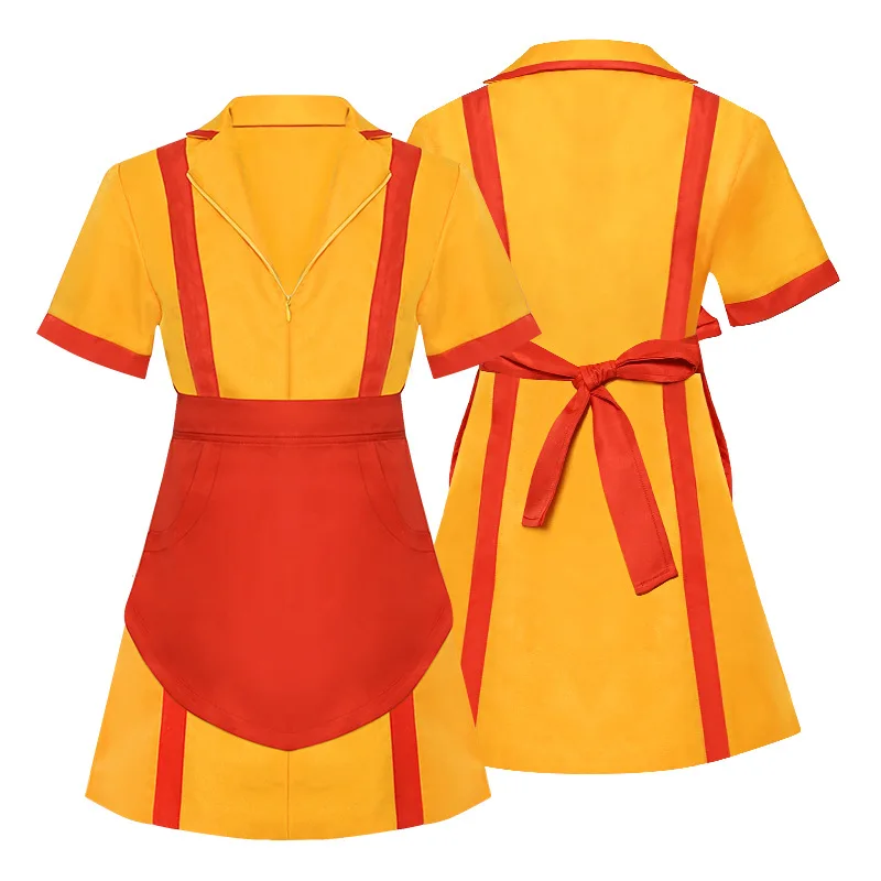 TV Series Cosplay 2 Broke Girls Costume Women Simple Maid Dress with Apron Halloween Carnival Party Waitress Uniform Outfits