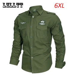 Primavera autunno uomo manica lunga Cargo Polo uomo Casual moda cotone camicia uomo tattica ricamo militare top Plus Size 6XL