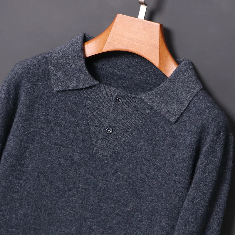 Autumn Winter Sweater Men Pure Wool Knitted Polo Shirt Solid Business Casual POLO Long Sleeve Pullover High Quality Mens Clothes